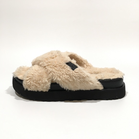 UGG Fuzz Sugar Cross Slide Women’s Sandals -Cream Natural -US 11 -NEW - Picture 2 of 7